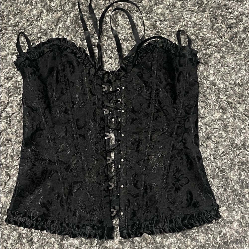 Black Lace-Up Corset Top